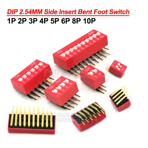 5PCS DIP Switch 2.54MM DA-02 1/2/3/4/5/6/8/10P Horizontal Dial 90 Degrees Plug-in Side Insert Bent F