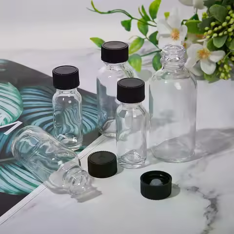 6pcs Small Clear Glass Bottles With Lids Glass Containers Round Sample Bottles For Juice, Oils, Ging