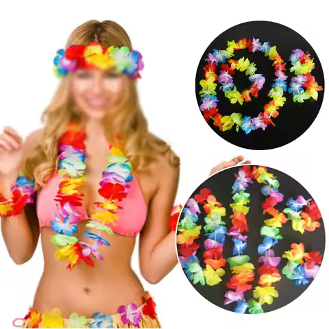 4 Piece Hawaiian Flower Decorative Necklace Bracelet Hairling Flower Dress Suitable For Party Weddin
