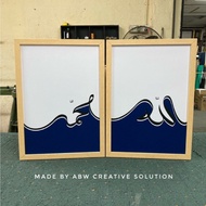 FRAME A3 SIZE MINIMALIST WOODEN FRAME (PINE) 1 SET (2pcs) KHAT ALLAH MUHAMMAD (BLUE)