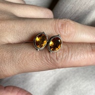 天然 切面黃水晶 耳針 尼泊爾製 925純銀