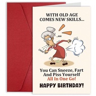 1PC, Funny Rude Birthday Card For Woman With Old Age Comes New Skills, Funny Getting Older Card For 