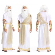 Golden White Greek God Zeus Cosplay Gown for Adult Men Jesus Style Outfit Halloween Party Christmas 