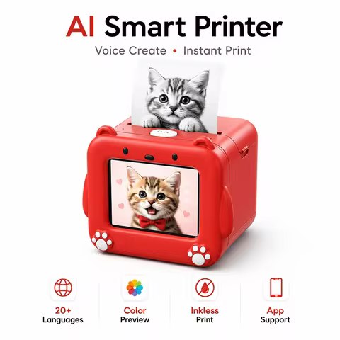 AI Voice Control Thermal Printer Portable Sticker Maker HD Screen WiFi Kids Drawing Printer for Crea