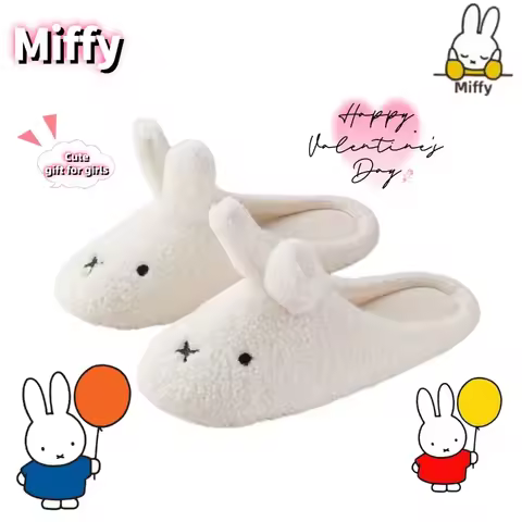 Kawaii Miffy Slippers Cute Cartoon Winter Comfortable Home Outdoor Non-slip Soft Bottom Warm Cotton 