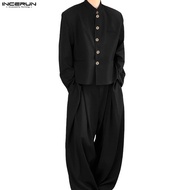 INCERUN Men's Clean Color Button Two Piece Set