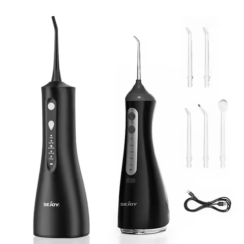 SEJOY Portable Electric Water Flosser Irrigator Dental Teeth Whitening strips 350ML Tank 5 Modes 5 J