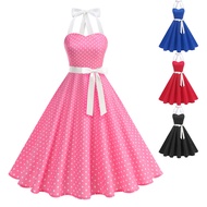 Polka Dot Print Womens Halter 1950s Retro Summer Dresses 2026 Fashion Hepburn Style Sexy Strapless C