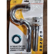 STAINLESS STEEL 201 TUBULAR P-TRAP WITH P.O. PLUG OR CHAIN & STOPPER BLISTER 1-1/4 SET DRAIN