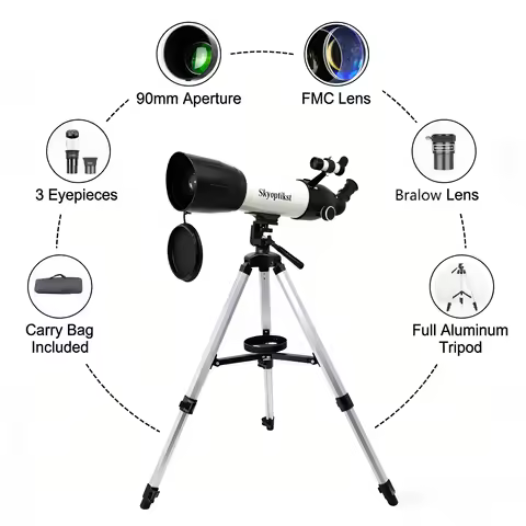 Skyoptikst 80/90mm Aperture Astronomical Telescope for Beginners,FMC Coating Refractor Telescope wit