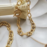 銅18K金麻花橢圓手鍊 ~ 經典鍊條手鍊 ~ 粗手鍊 ~ 純銀大扣頭