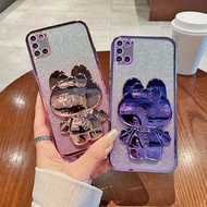 Phone Back Case For Samsung Galaxy A31 Glitter Makeup Mirror Rabbit Folding Stand Soft Silicone Sams