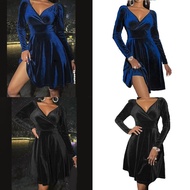 HSV Women  Wrap V-Neck Long Sleeve Solid Color  Waist A-Line Midi Long Dress