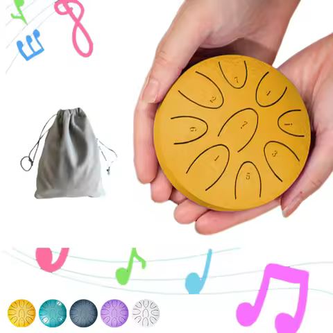 4 Inches Steel Tongue Drum 9-Note Portable Rain Drum with Drum Mallet Mini Hand Drum for Percussion 