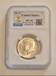 美國半圓銀幣 1964-D Kennedy half dollar silver coin