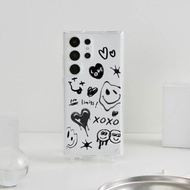 不規則塗鴉晶石透明防摔SAMSUNG繩掛手機殼