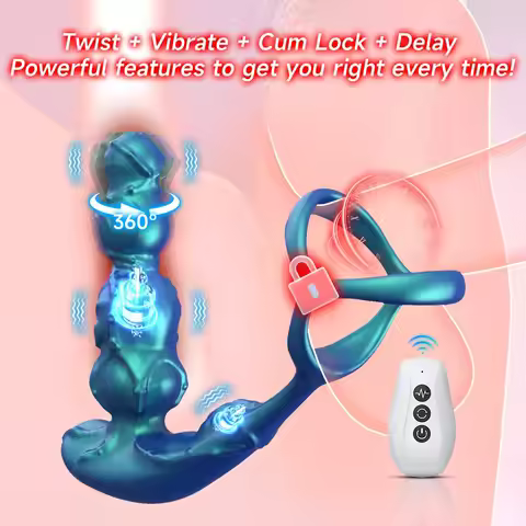 Anal Vibrator 360 Rotate Anal Beads Male Prostate Massager Locking Sperm Ring Electric Anal Plug Uni