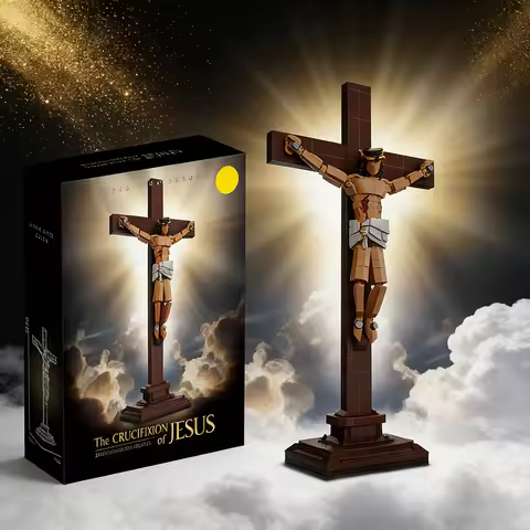 MOC The Passion of Christ Statue Jesus Cross Micro Building Blocks Jesus Crucifix Sculpture Model Mi