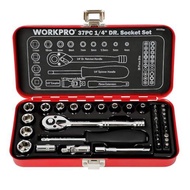 WORKPRO 37-Piece Garage Tool Set with Socket Wrench, Ratchet Wrench, 6.35mm (1/4") Drive, Quick-Rele