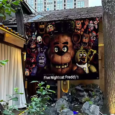 Fnaf Five-nights-At-Freddys Cartoon Flag Art Science Fiction Room Home Decor Wall Hanging Home Decor