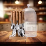24PCS CULTERY SET WITH COVER SUDU SET SPOON SET GIFT SET WOODEN DESIGN FORK SET DINNERWARE BEKAS SUD