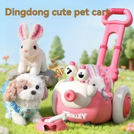 14-Piece Interactive Snail Trolley Set with Barking Dog & Walking Rabbit Plush Bunny Cart for Preten