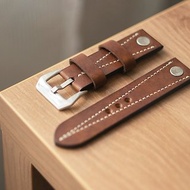 Brown leather watch strap, panerai pam style, brutal, veg tanned, full-grain