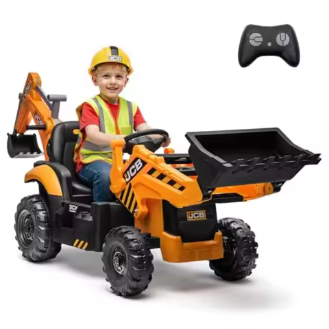 24V Ride On Excavator for Kids, 3-in-1 Ride On Digger with Front Loader & Rear Arm, Remote Control, 