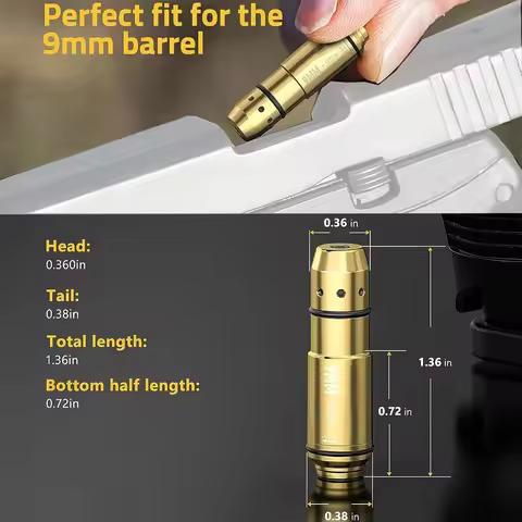 9mm Laser Training Bullet Bore Sight Pointer 9x19mm Dry Fire for .223rem .40S&W .45ACP Red Green Las