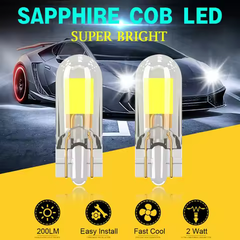 2Pcs Newest T10 LED BULB W5W Sapphire COB Drive-Free led wedge bulb Dome Reading Lamp Bulb Super Bri