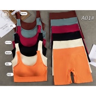 Topsports Sports Suit 2-Piece Set Threaded Fitness Quick-Drying Stretch Seamless Vest+Shorts