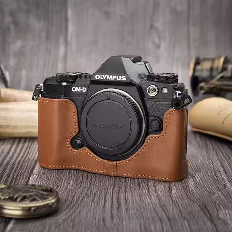 Genuine Leather Camera Half Case Leather Camera Bag E-M5 II Cover Bag For Olympus OM-D E-M5 Mark II 