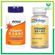 Herb Hub| NOW FOODS VITAMIN D3 & K2, 45mcg (1000 IU) Natural Factors Solaray supplements for bone