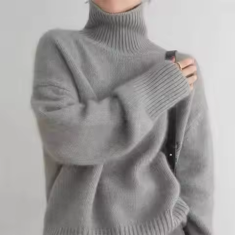 Thickened High-Neck Pullover Sweater - Soft & Chewy, Slouchy Loose Fit, Minimalist Versatile Style, 