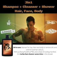 Bad Lab Caveman Cleaner 3-In-1 Hair Face &amp; Body Cleaner 400ml Halal Men Turbo Boost Fast Shampoo Shower Cleanser