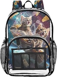 Cats Taco Spaceship Bag for School, Large Clear Bag, Kid Backpack, Cats Taco Spaceship 1, One Size, 