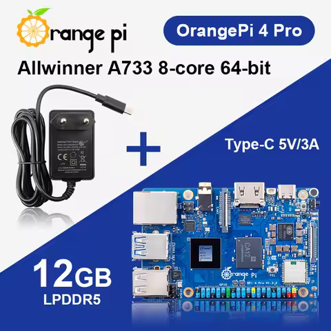 Orange Pi 4 Pro 12GB LPDDR5 + Power Supply Allwinner A733 Chip 3Tops NPU M.2 M-Key Slot Single Board