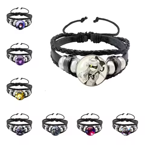 Murder Drone Uzi x N Cartoon Cabochon V Fan Art Bracelets Art Adjustable Leather Rope Bracelet Bangl