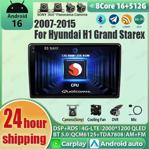 Android 16 Qualcomm 16G-512G wifi+4G Carplay BT AUTO Car Radio for Hyundai H1 Grand Starex 2007 - 20