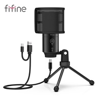 FIFINE 192KHz/24bit USB&amp;Type-C Microphone with Mute Button Gain Control Condenser PC MIC for Cardioid Studio Recording-K683A