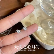 Angel Heart Stud Earrings Women S999 Silver Pin Hypoallergenic Non Tarnish CZ Minimalist FLORTINE
