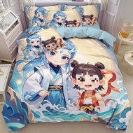 Four-Piece Set Nezha vs. the Demon King Cute Cartoon Brushed Cotton Dormitory Children's Bedding Set