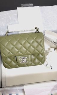 Brand new Chanel 21B Khaki green (seasonal colour) mini square flap bag  17cm 全新(罕有)卡其綠色方胖子