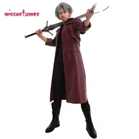 In Stock Miccostumes Men's Dante Cosplay Costume Leather Dante Coat Dante Jacket Mens Halloween Outf