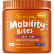 Zesty Paws Mobility Bites, Glucosamine for Dogs, Hip &amp; Joint Health with Chondroitin &amp; MSM, Duck Flavor, 90 soft chews