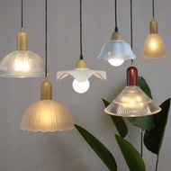 Japanese Walnut Wood & Glass Pendant Light - Hanging Lamp for Kitchen Island Dining Room Bedroom Ent