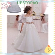 UPSTOPAO White Lace Tutu Skirt - Adjustable 3-Hoop Petal Skirt for Girls' Weddings