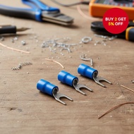 100PCS 2-4 1.5-2.5mm 2 AWG 16-14 blue insulated PVC automatic crimp spade fork terminals can be tran