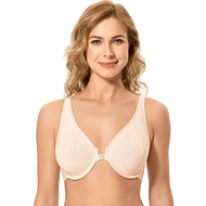 DELIMIRA Womens Plus Size Smooth Unlined Front Closure Bra Lace Pattern Underwire Racerback Bras