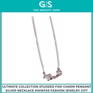 Ultimate Collection Studded Fish Charm Pendant Silver Necklace Kwintas Fashion Jewelry Gift